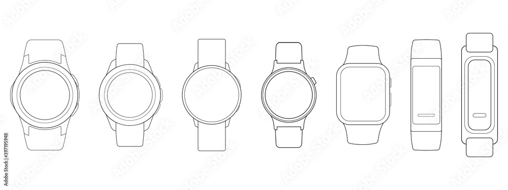 Smart Watches Wireframe Outline Icons Isolated on White Background. Vector Illustration - obrazy, fototapety, plakaty 
