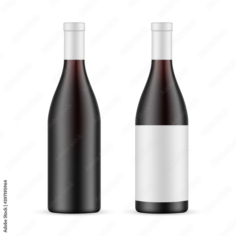 Dark Glass Wine Bottle With Label and Blank Mockup Isolated on White Background. Vector Illustration Dark Glass Wine Bottle With Label and Blank Mockup Isolated on White Background. Vector Illustration