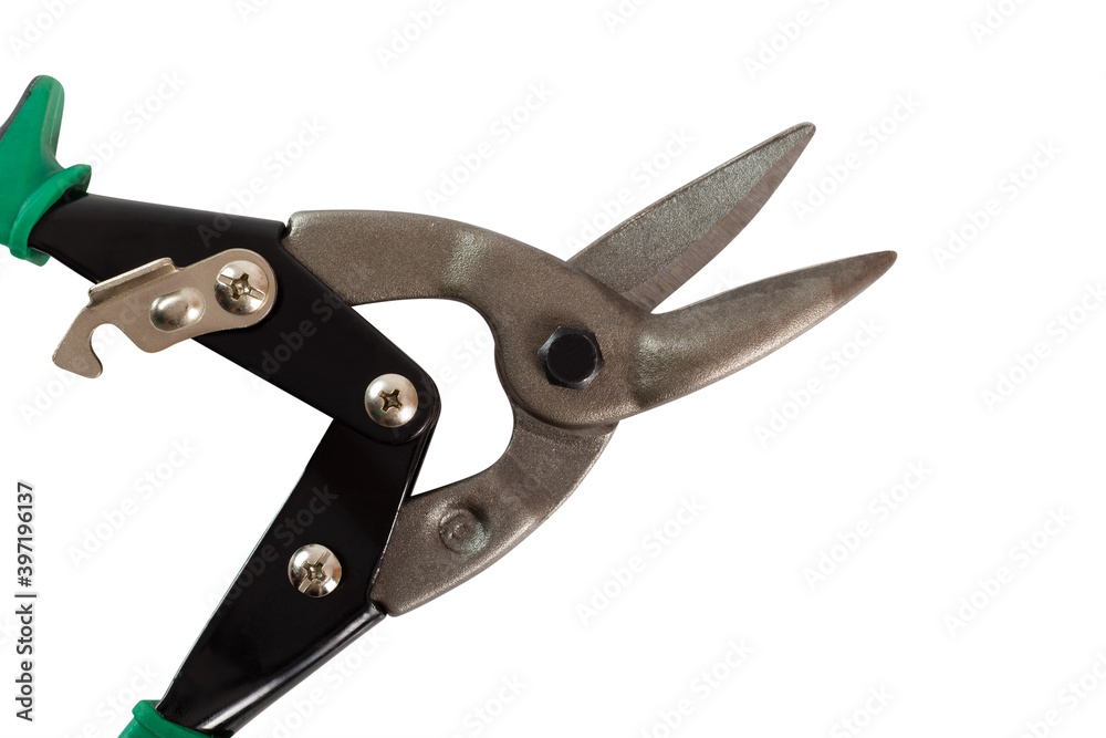 Sheet metal snips. Isolated with handmade clipping path. Sheet metal snips. Isolated with handmade clipping path.