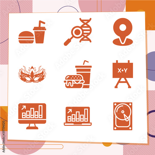 Simple set of 9 icons related to aggregation