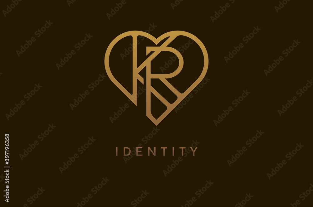 Abstract initials K and R logo, gold colour line style heart and letter combination, usable for brand, card and invitation, logo design template element,vector illustration Abstract initials K and R logo, gold colour line style heart and letter combination, usable for brand, card and invitation, logo design template element,vector illustration