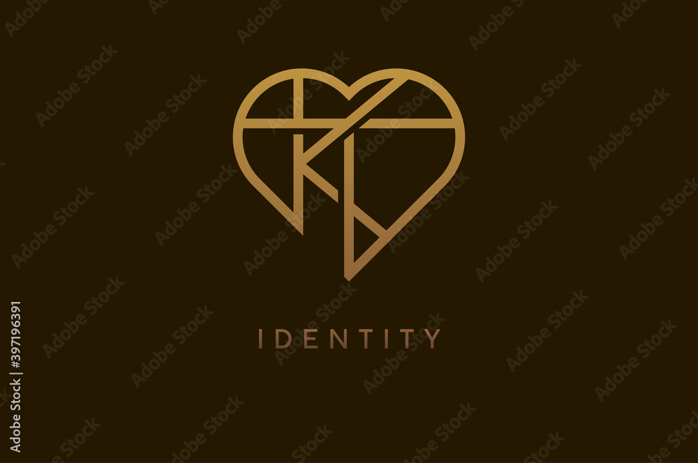 Abstract initials K and T logo, gold colour line style heart and letter combination, usable for brand, card and invitation, logo design template element,vector illustration Abstract initials K and T logo, gold colour line style heart and letter combination, usable for brand, card and invitation, logo design template element,vector illustration