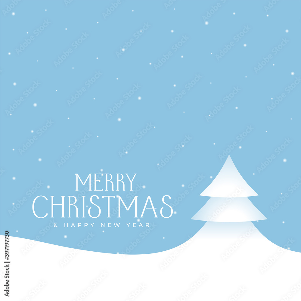 merry christmas card with tree and falling snow merry christmas card with tree and falling snow