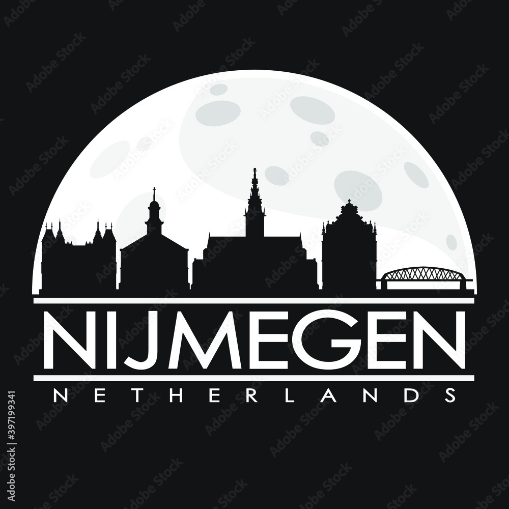 Nijmegen Netherlands Skyline City Flat Silhouette Design Background.