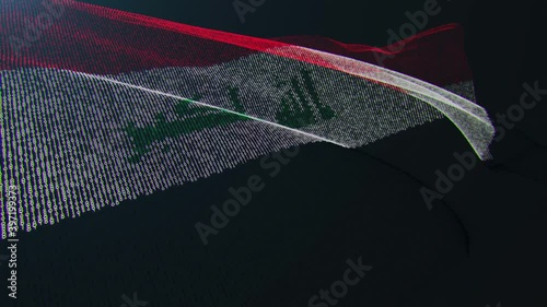 3d render. Iraq digital flag with binary code texture flies in the wind. Seamless loop. (ID: 397199373)