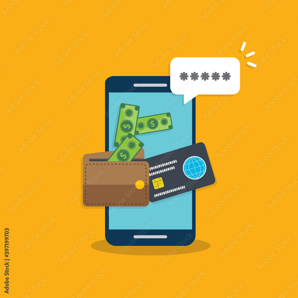 Electronic wallet on cellphone, mobile phone screen with digital money wallet and credit card for internet banking, wireless money transfer, smartphone internet cash. Electronic wallet on cellphone, mobile phone screen with digital money wallet and credit card for internet banking, wireless money transfer, smartphone internet cash.
