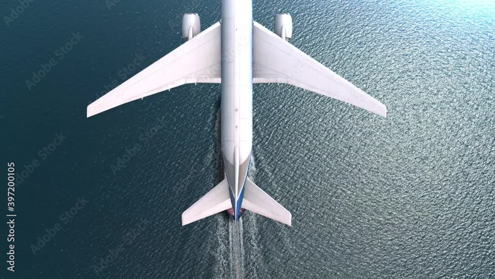 
Airplane flies over Cargo ship  with containers in the sea- aerial
, Freight Shipping export and import concept, container ship and plane carries cargo across the ocean. Transportation. Delivery. Log
