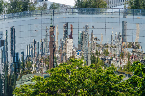 Rotterdam, The Netherlands, September 6, 2020: the city reflecting in the curved mirror facade of the recently constructed collection building of the Boymans museum