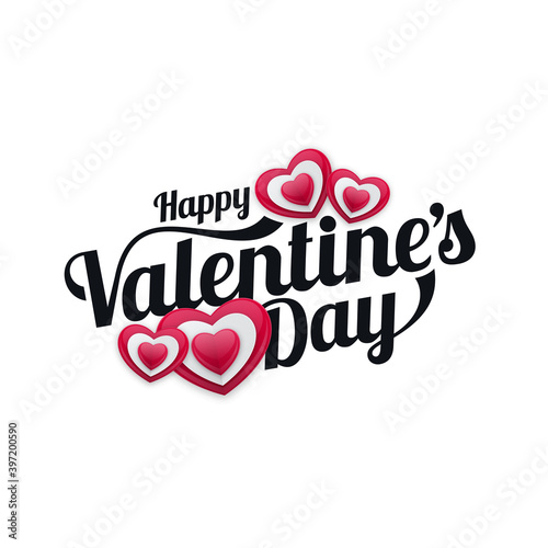 Happy Valentines Day Calligraphic Logo with Heart Shapes