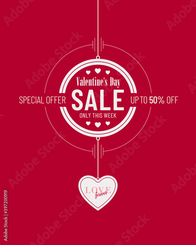 White Red Valentines Day Sale Poster with Heart Shaped Pendant