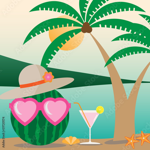 Summer watermelon  under a coconut tree