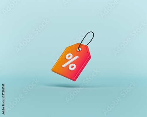 price tag with percentage sign. Shopping Discount offer icon, symbol. minimal concept. 3d rendering photo
