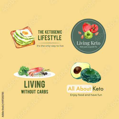 Logo design with ketogenic diet concept for branding and marketing watercolor vector illustration..