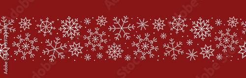 Lovely hand drawn snowflakes horizontal seamless pattern, creative dotted stars, great for christmas and winter textiles, banners, wallpaper, wrapping - vector design