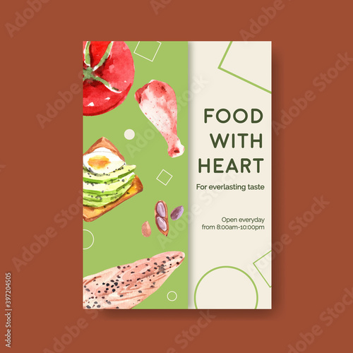 Poster template with ketogenic diet concept for advertise and brochure watercolor vector illustration.