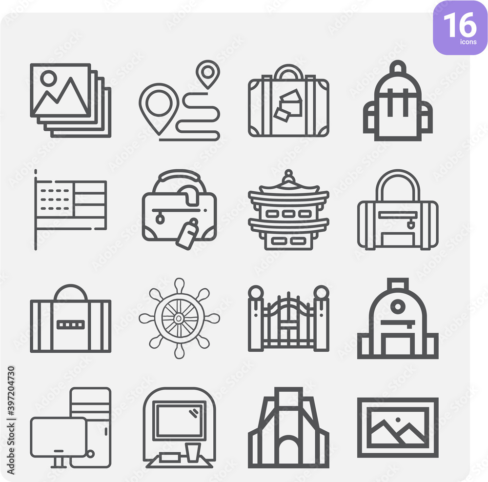 Simple set of tourist related lineal icons.