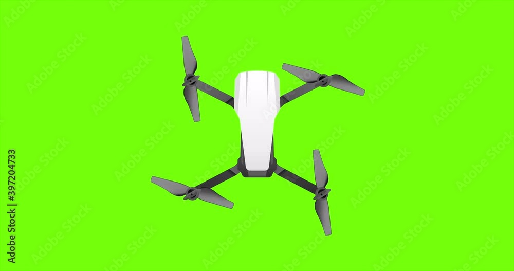 Quadcopter on Green Background. Animated Drone Flying In the Air, Top View Quadcopter on Green Background. Animated Drone Flying In the Air, Top View