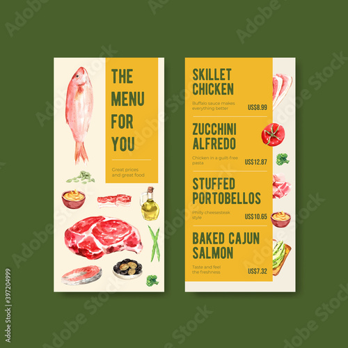 Menu template with ketogenic diet concept for restaurant and food shop watercolor vector illustration.