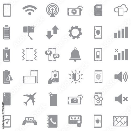 Mobile Phone Icons. Gray Flat Design. Vector Illustration.