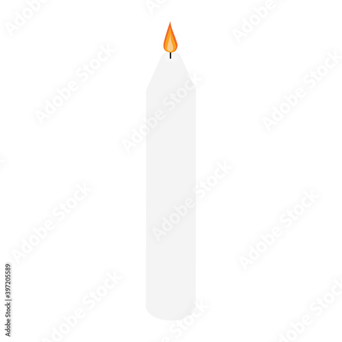 Vector white paraffin or wax burning party candle icon isolated on white background.