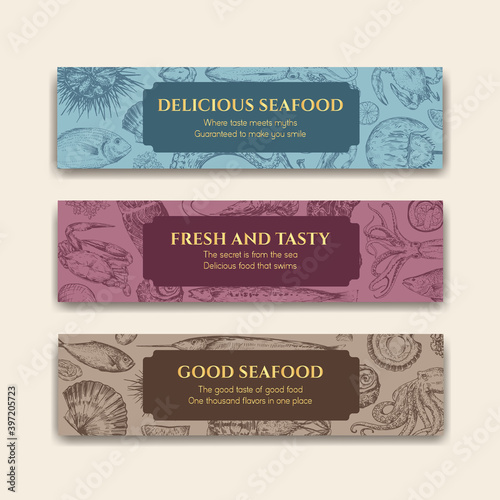 Banner template with seafood concept design for advertise and brochure vector illustration
