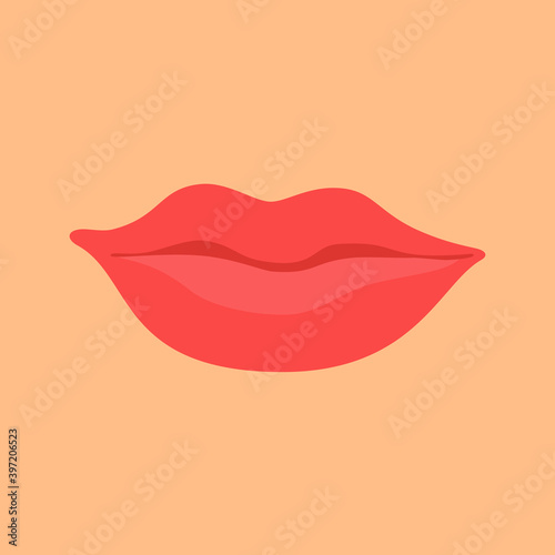 Red sexy female lips isolated on background.
