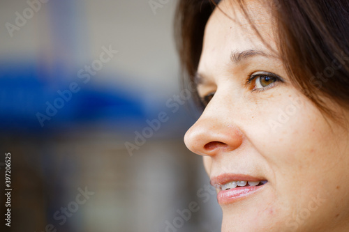 close-up portrait of a beautiful cheerful funny woman