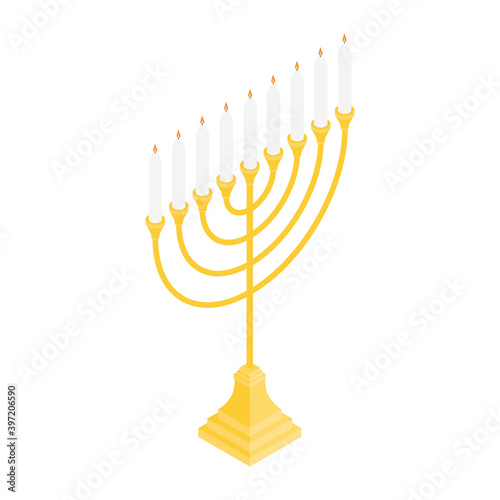 Menorah vector icon. Candelstick for hanuka, happy new year symbol. Biblical candelabrum.