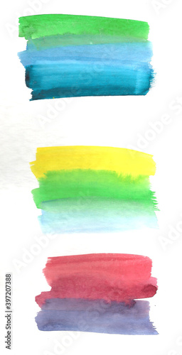 Bright watercolor abstract stripes for disegn on a white background