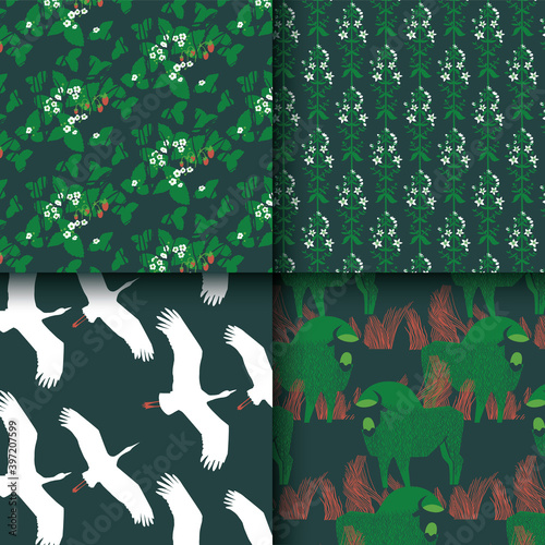Belarus. Animalistic and floral collection of patterns in green