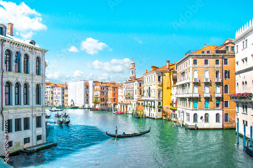 Summer in Venice  Italy. Grand canal. View of old buildings  narrow streets and bridges. Monuments of one of the most beautiful cities in Italy.