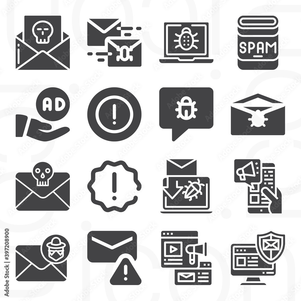 16 pack of spam  filled web icons set