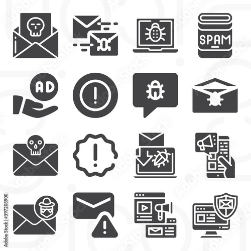 16 pack of spam  filled web icons set