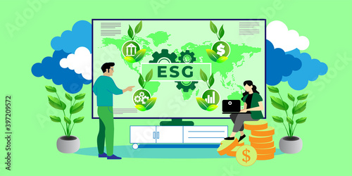 ESG concept of environmental, social and governance in sustainable and ethical business, vector illustration