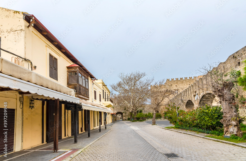 Road to The Gate of St Antonios in Rhodes Island. Rhodes is populer tourist destination in Greece.