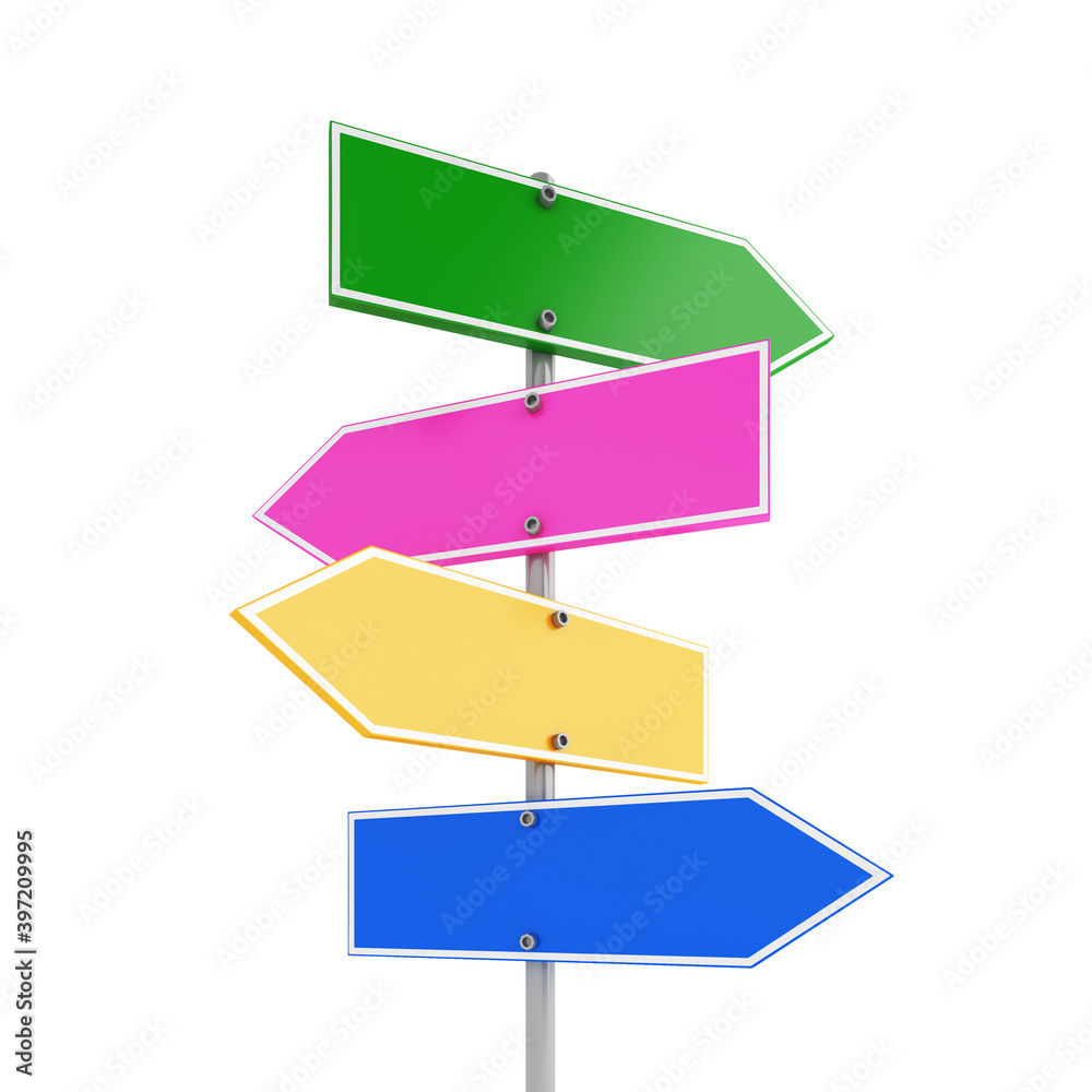 Obraz premium Blank road sign isolated on white background, 3D rendering illustration 