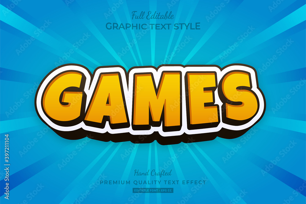 Yellow Games Cartoon Editable Text Effect Font Style