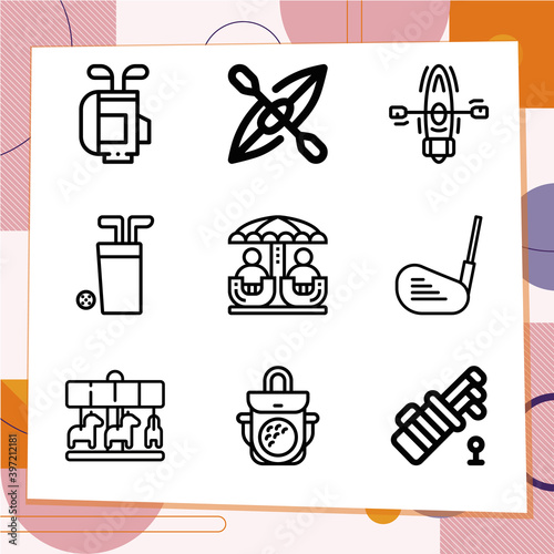 Simple set of 9 icons related to recreational