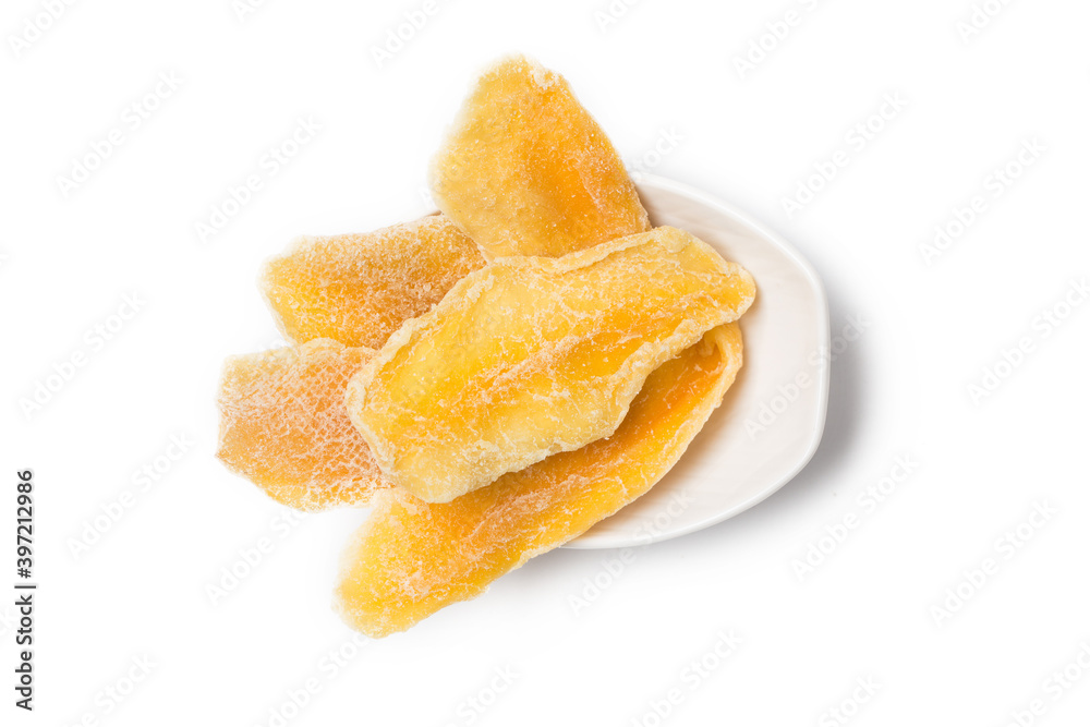 Dried mango fruits isolated on white Dried mango fruits isolated on white