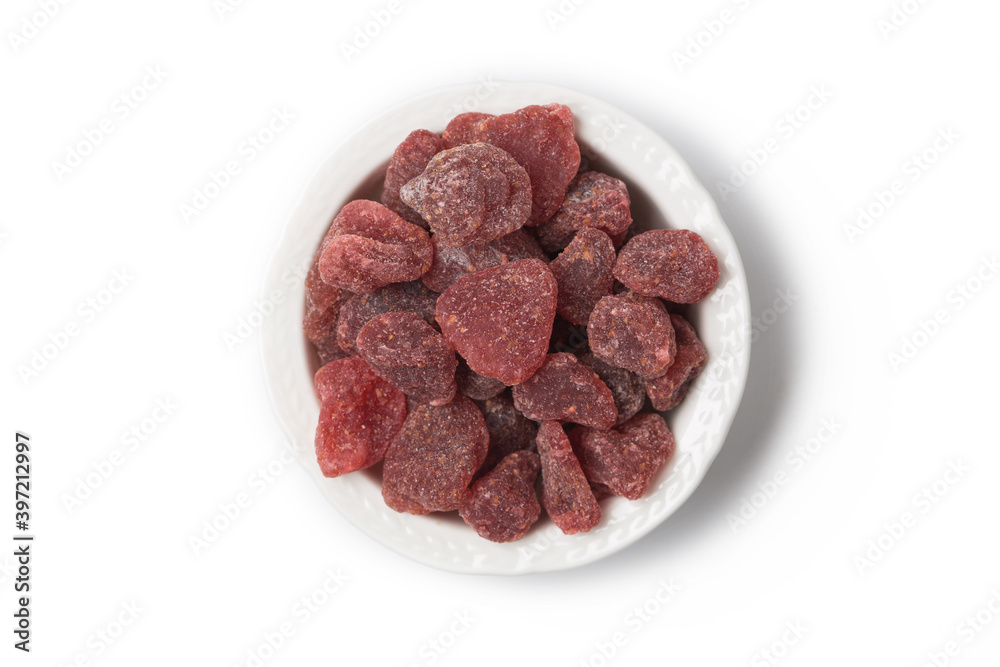 Dried strawberry in a bowl in studio Dried strawberry in a bowl in studio