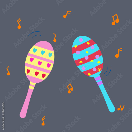 Illustrator vector of maracas instrument with music note background