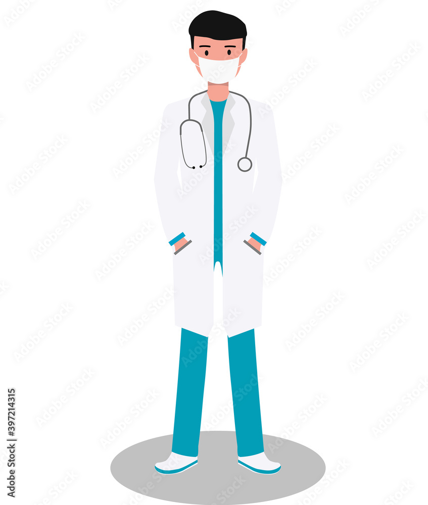 a doctor is standing in medical mask on white background. illustration a doctor is standing in medical mask on white background. illustration