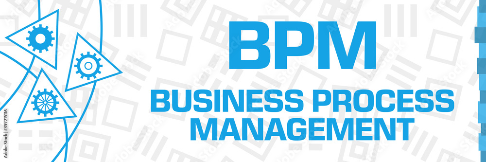 BPM - Business Process Management Gears Blue Curves Triangles Horizontal BPM - Business Process Management Gears Blue Curves Triangles Horizontal
