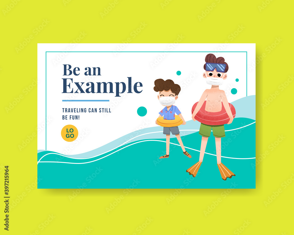 Facebook template with COVID-19 prevention concept design for new normal lifestyle watercolor vector illustration. Facebook template with COVID-19 prevention concept design for new normal lifestyle watercolor vector illustration.