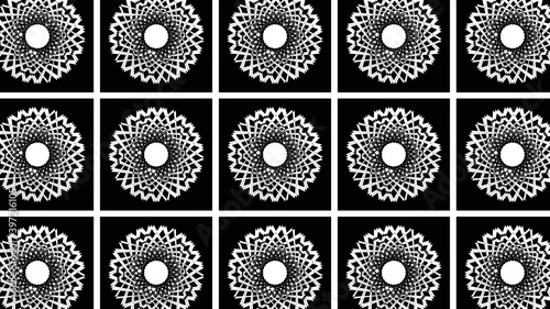 Black and white, round shape, floral icons, vector artwork.