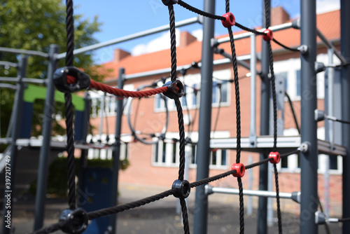 Playground with climbing rope for kids to play on