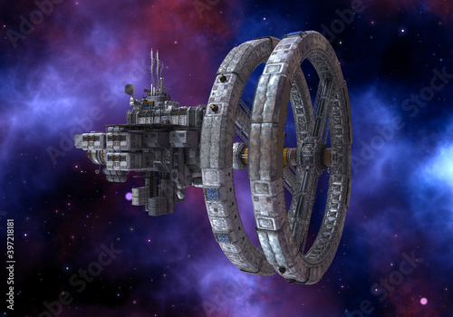 Fototapeta Naklejka Na Ścianę i Meble -  Future space station in deep space 3d illustration