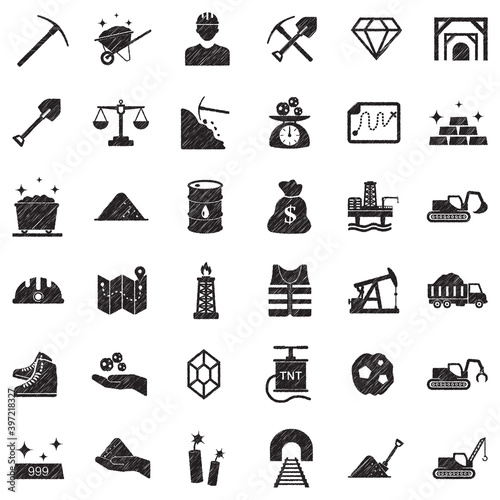 Mining Icons. Black Scribble Design. Vector Illustration.