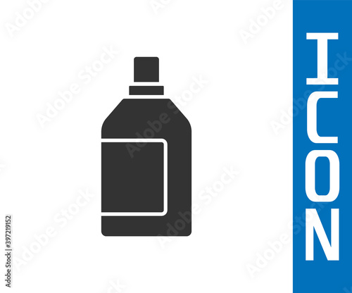 Grey Plastic bottle for laundry detergent, bleach, dishwashing liquid or another cleaning agent icon isolated on white background. Vector.