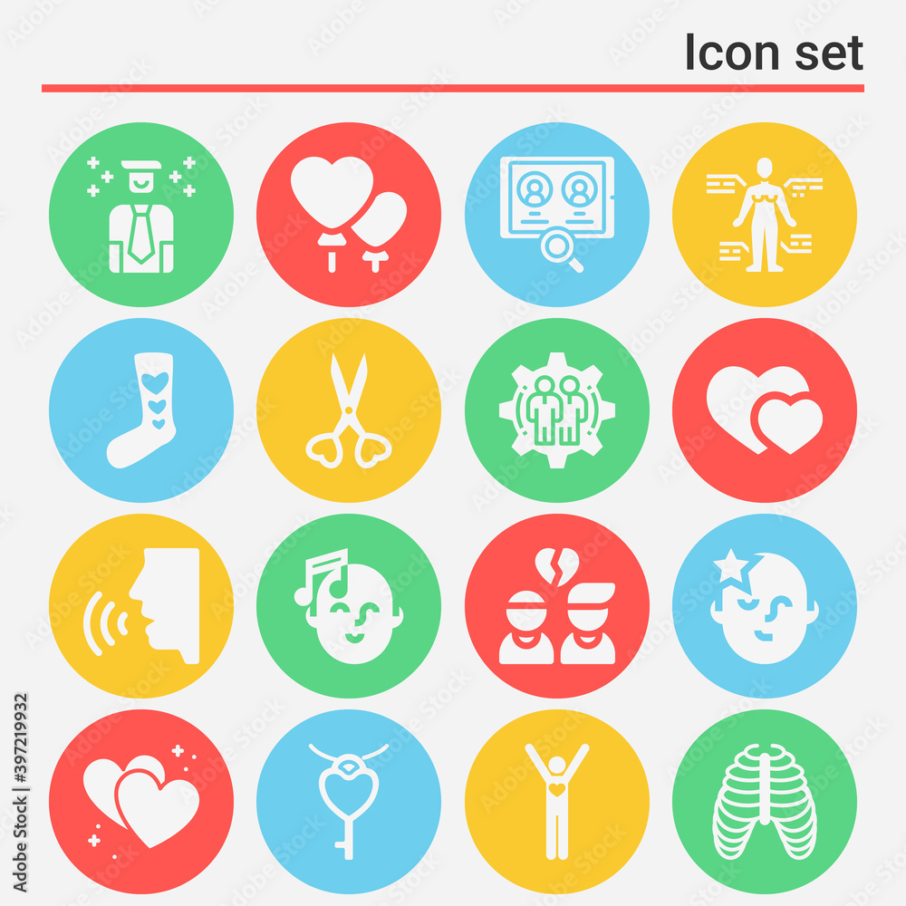 16 pack of hearts  filled web icons set